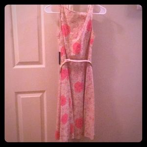 Rose print dress - beige, pink, and red